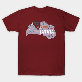 Latvia Illustrated Map T-Shirt